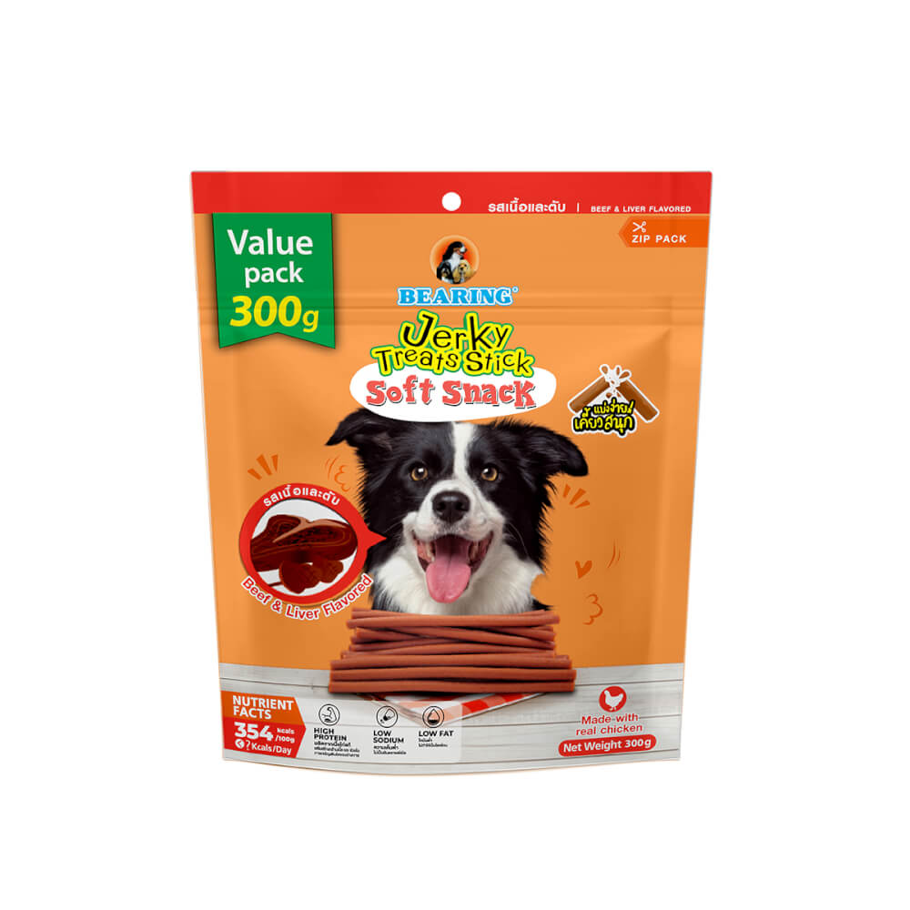 ขนมสุนัข BEARING เนื้อไก่อัดแท่ง สูตร JERKY TREATS SOFT SNACK รสตับย่าง ขนาด 80G_0